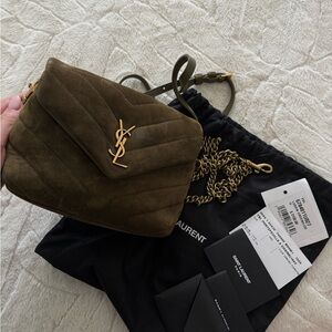 Saint Laurent Toy LouLou Khaki Suede Crossbody Bag
